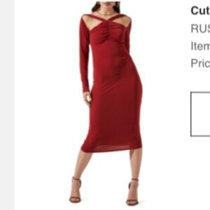NEW ASTR Dress Long Sleeve Cut Out Body Con Midi Bodycon Rust Copper Small S